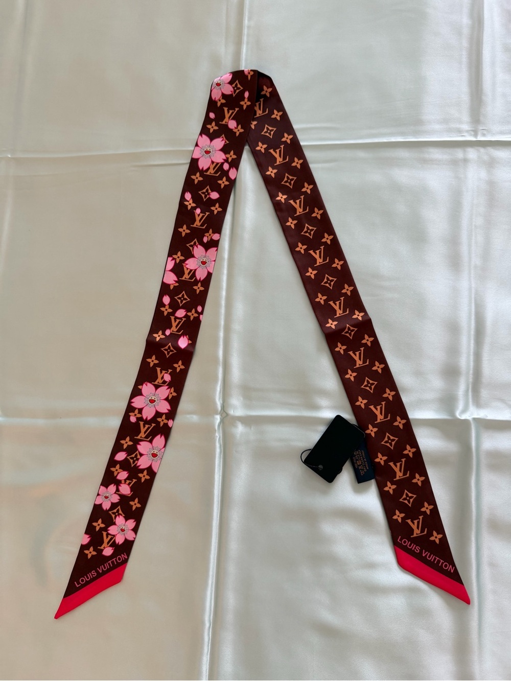 LV silk satin  twilly scarf plnk brown
